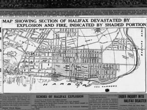 Map showing section of city devastated by Halifax Explosion in 1917