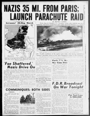 Image result for nazis 12 miles from paris 1940 - newspaper