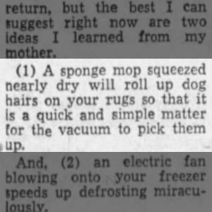 Tip: Use a sponge mop to get pet hair off rugs (1960)