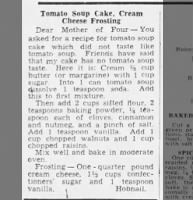 Tomato Soup Cake with Cream Cheese Frosting (1943)