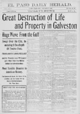 Texas newspaper front page headlines about the hurricane that destroyed Galveston in 1900