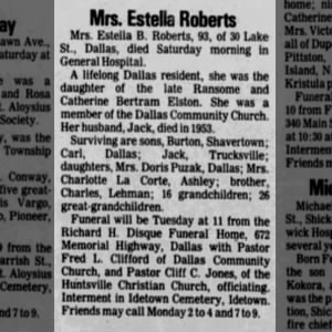 Obituary for Stella Elston Roberts