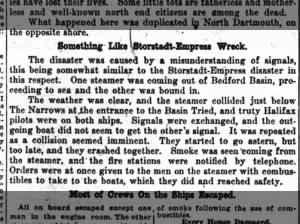 Newspaper article says Halifax Explosion disaster was caused by a 