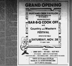 Grand Opening - Mustang Creek Pavilion - Bar-B-Q Cook Off - Texas Armadillo Band