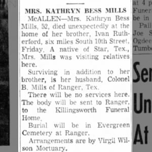 Obituary for KATHRYN BESS Mills (Aged 52)