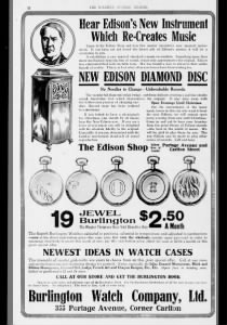 Burlington Watch Company, Ltd. Advertisement mentioning "Babson Bros. of Canada"