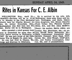 Obituary for C. E. Albin (Aged 65)