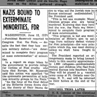 Nazis Bound to Exterminate Minorities, FDR