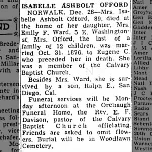 Obituary for ISABELLE ASHBOLT OFFORD (Aged 89)