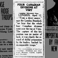 Report that all 4 divisions of the Canadian Corps fought at Vimy Ridge