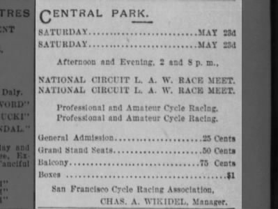 San Francisco Cycle Racing Association
CHAS A. WIKIDEL, Manager
