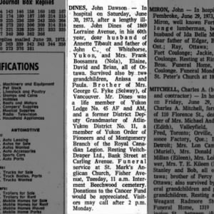 John Dawson Dines - Obituary - Jun 30, 1973 - Ottawa Journal - Page 53