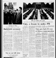 News coverage of 50th anniversary commemorations for the Battle of Vimy Ridge, with photos