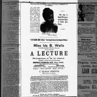 Ad for an October 1892 lecture by Ida B. Wells in Washington DC with subject of 