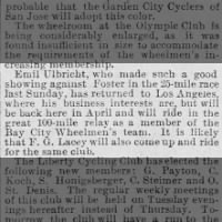 Emil Ulbrecht and F. G. Lacey to ride the 100-mile relay as members of Bay City Wheelmen