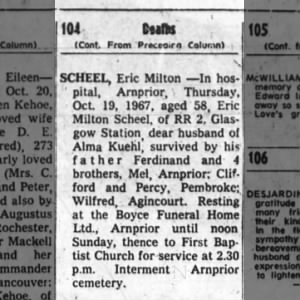 Obituary - Eric Milton Scheel