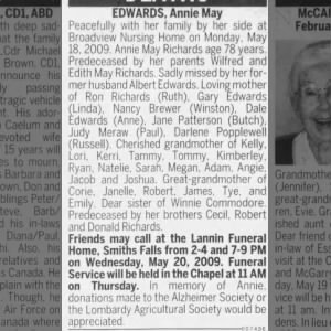Obituary for Annie May EDWARDS (Aged 78)