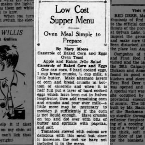 Recipe: Casserole of Baked Corn and Eggs - Low Cost Supper Menu (1933)
