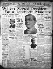 Headlines announcing Woodrow Wilson elected president in 1912 in landslide victory