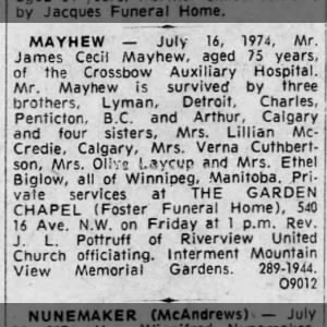 Obituary: James Cecil Mayhew
