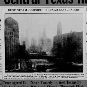 "Dust Storm Obscures Chicago Skyscrapers"