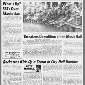 Threatens Demolition of the Music Hall; Rockettes Kick Up a Storm in City Hall Routine