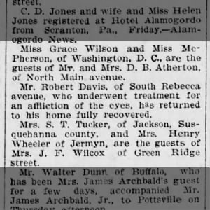 1900-03-10 Miss McPherson of WA DC visits Atherton home on N Main - Scranton Tribune