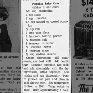 Recipe: Pumpkin Spice Cake (1936)