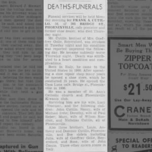 Frank A Cutillo Obituary Sept 28 1942