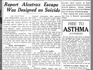 First escape attempt out of Alcatraz may have been intended as suicide