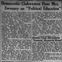 Democratic Clubwomen Hear Mrs. Sweeney On 