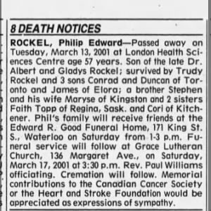 Obituary, Philip Rockel