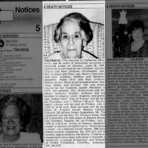 Obituary for Catherine WEISBECK (Aged 88)