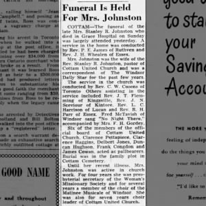 Funeral: Mrs Stanley R. Johnston