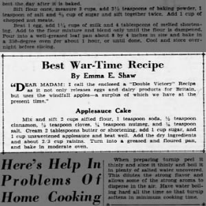 Best Wartime Recipe: Applesauce Cake