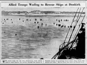 Photo of Allied troops wading to rescue ships at Dunkirk