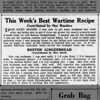 Boston Gingerbread with No Sugar (1943)