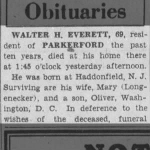 Obituary for WALTER H. EVERETT