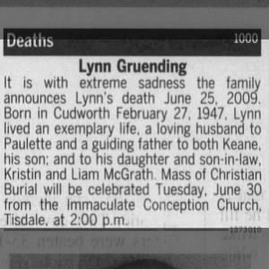 Obituary for Lynn Gruending, 1947-2009
