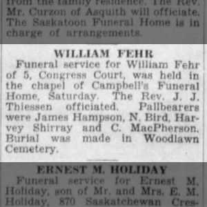 William Fehr Obituary