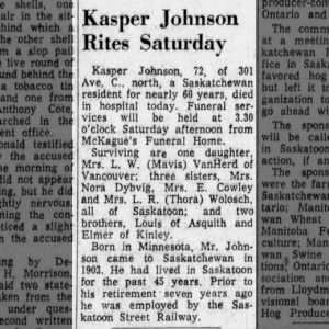 Obituary: Kasper Johnson (Aged 72)