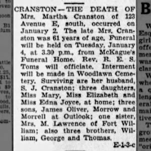 Obituary for Martha CRANSTON (Aged 81)