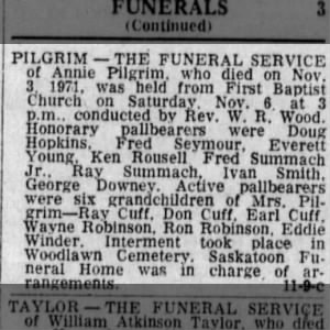 Funeral: Annie Pilgrim