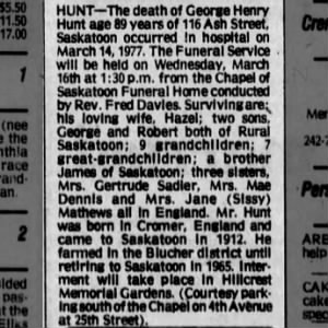 Obituary for George Henry HUNT (Aged 89)