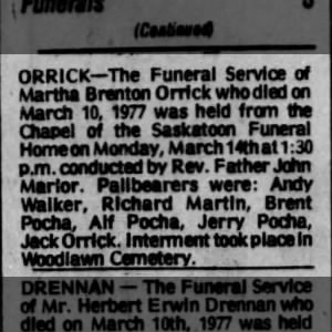 2nd obituary for Martha Brenton Orrick