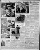 Newspaper page with articles about the 100th Infantry Battalion during their training at Camp McCoy