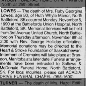 Obituary for Ruby Georgina LOWES (Aged 80)