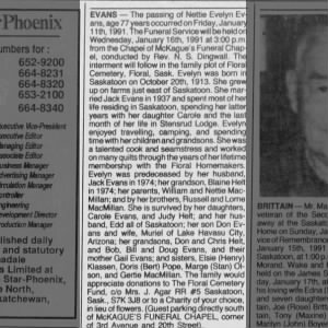 Obituary for Nettie Evelyn EVANS