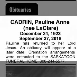Obituary for Pauline Anne CADRIN