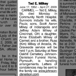 Obituary for Ted E. MMiillkkeeyy